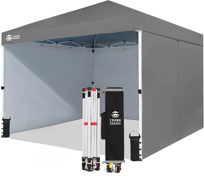 CROWN SHADES 10X10 Commercial Pop Up Canopy Tent with Sidewalls, Gray