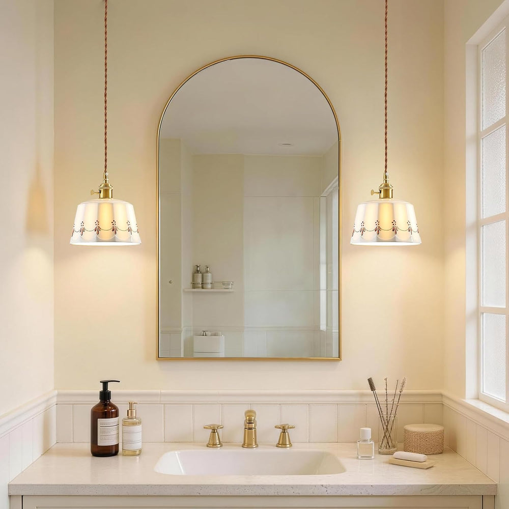 Vintage Ceramic Pendant Light Kitchen Island,White Milk Glass Light Fixture