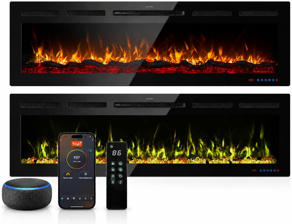 50" Electric Fireplace, Recessed or Wall Mounted, 5.5" Deep, 750W/1...