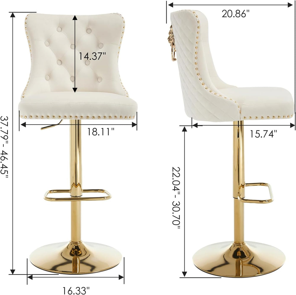 Gold Bar Stools Set of 4, Modern Adjustable Swivel Counter Stools with Lion P...