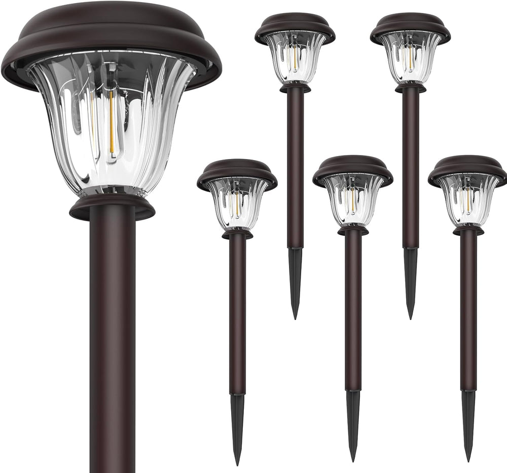 DERAYSION Solar Pathway Lights Outdoor Metal Glass Solar Lights Outdoor
