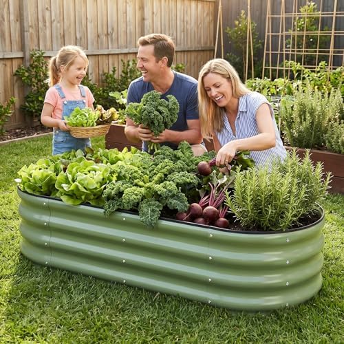 1MORE Galvanized Raised Garden Bed Outdoor,Planter Bed 4x2x1ft,Green,2-Pk
