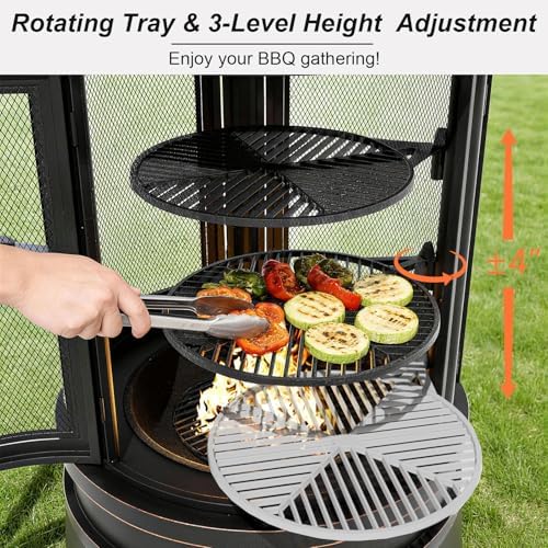Gotland 2 in 1 Metal Chimenea with Grill, Outdoor Fire Pit with Adjustable Gr...