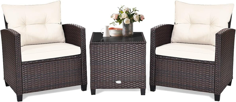 COSTWAY 3PCS Wicker Patio Furniture Set with Cushions for Balcony and Porch