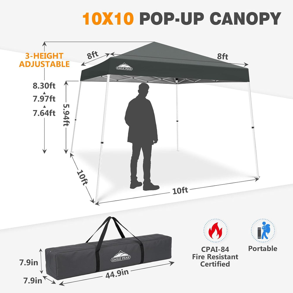 EAGLE PEAK 10x10 Slant Leg Pop Up Canopy Tent, Gray