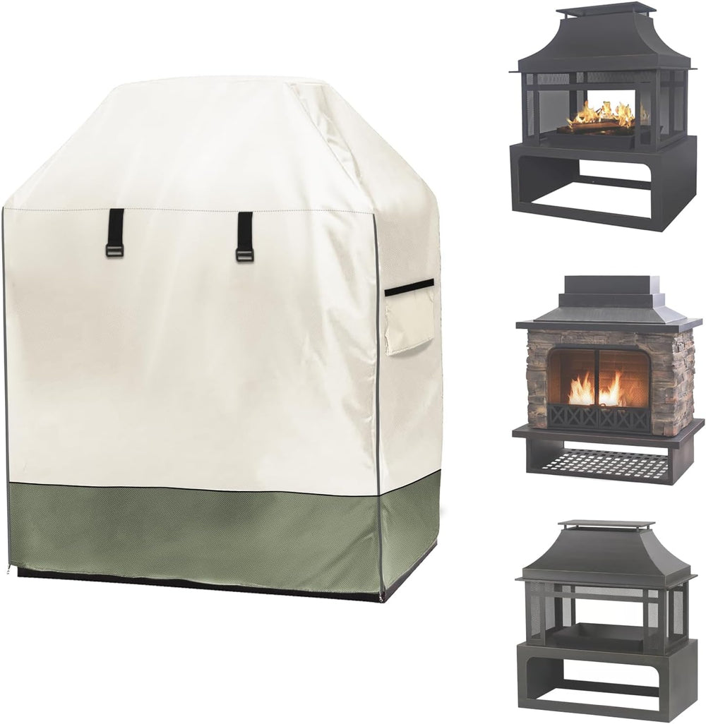 Outdoor Fireplace Cover, 42"W × 24"D × 48"H, Beige & Grayi...