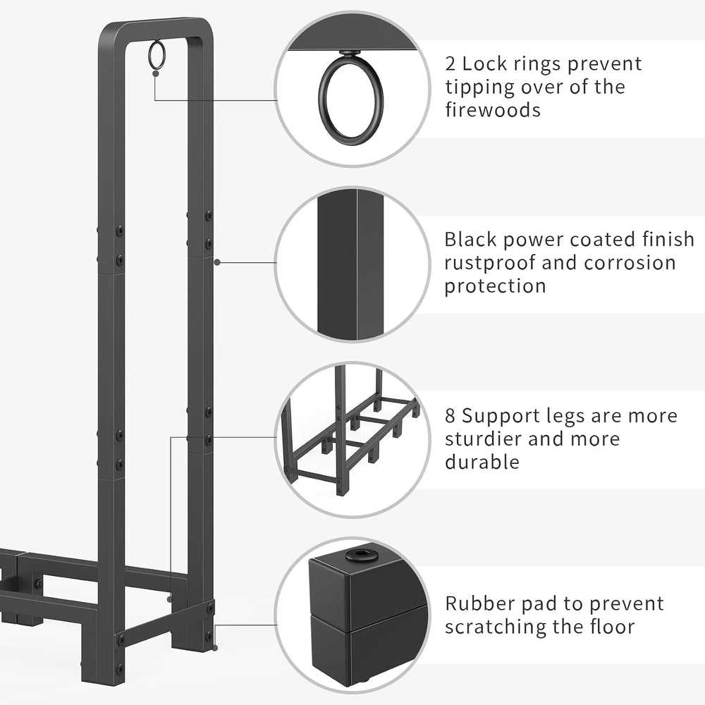 Mr IRONSTONE 4ft Firewood Rack Outdoor Indoor, Upgraded Heavy Duty Adjustable...