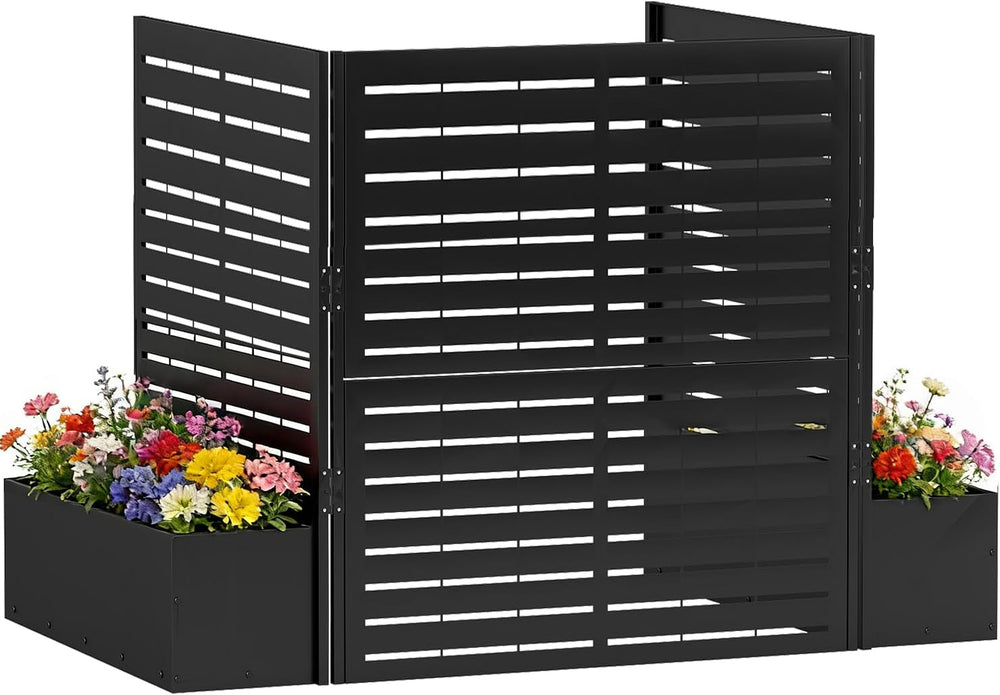 FOOWIN Air Conditioner Fence, 3 Panels Metal Privacy Screen with Planter Box,...