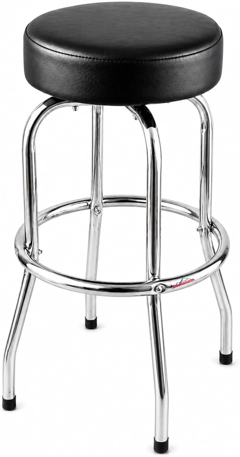 Ruedamann 29" H Swivel Bar Stool, Black Leatherette Padded Seat
