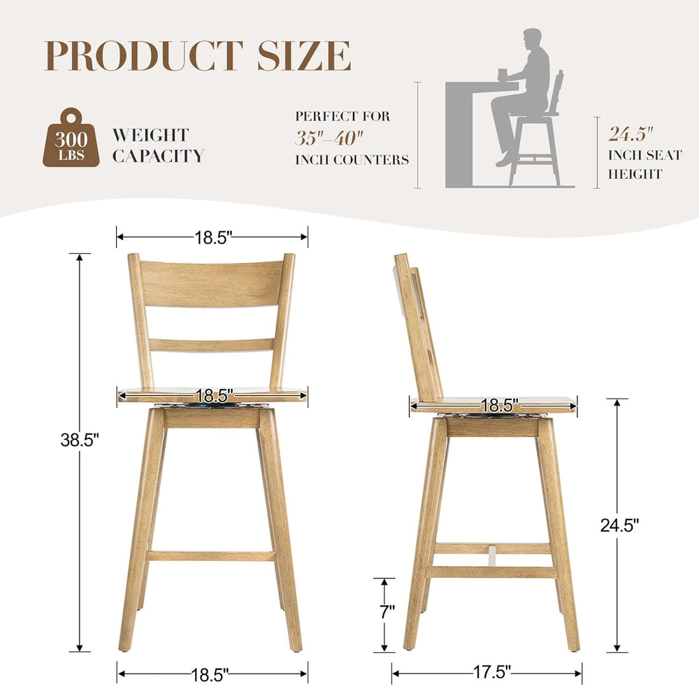 Ya-Home Swivel Counter Stools Set of 2, 24.5" Solid Wood Bar Stools with...