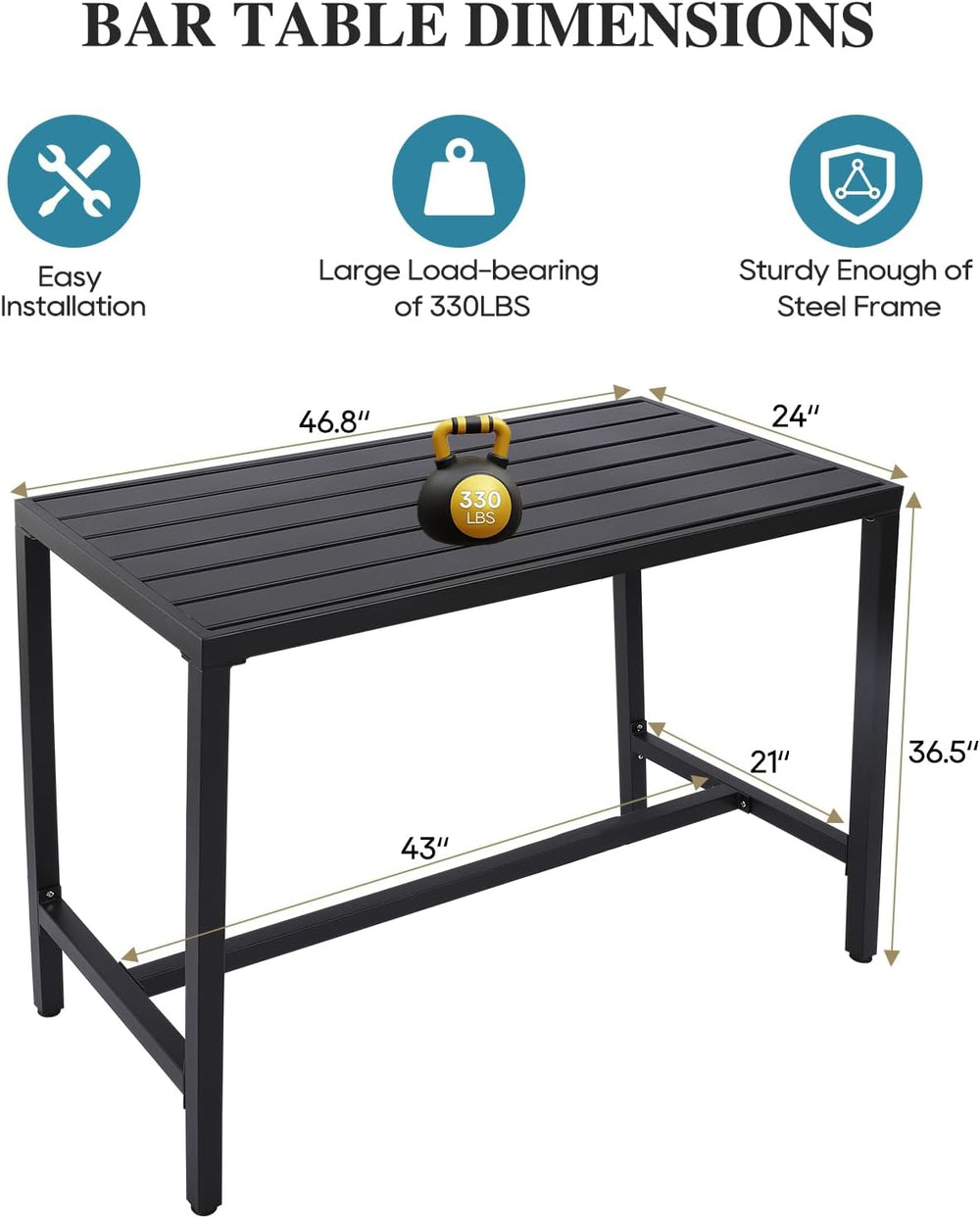Outdoor Bar Table, Patio Console Pub Height Tables with Powder Coated Steel F...