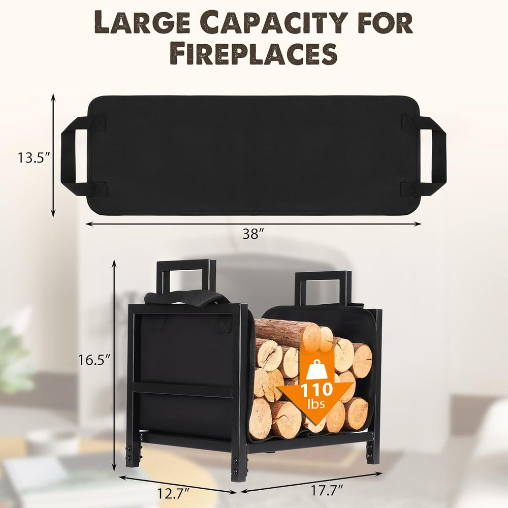FEED GARDEN Firewood Rack Outdoor Indoor with Log Carrier Bag, 17.7 Inch Heav...