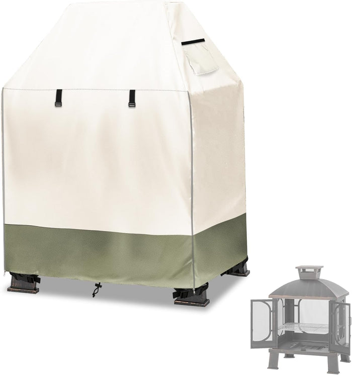 Outdoor Fireplace Cover, 32"L × 24"W × 45"H, Beige & Grayish Green