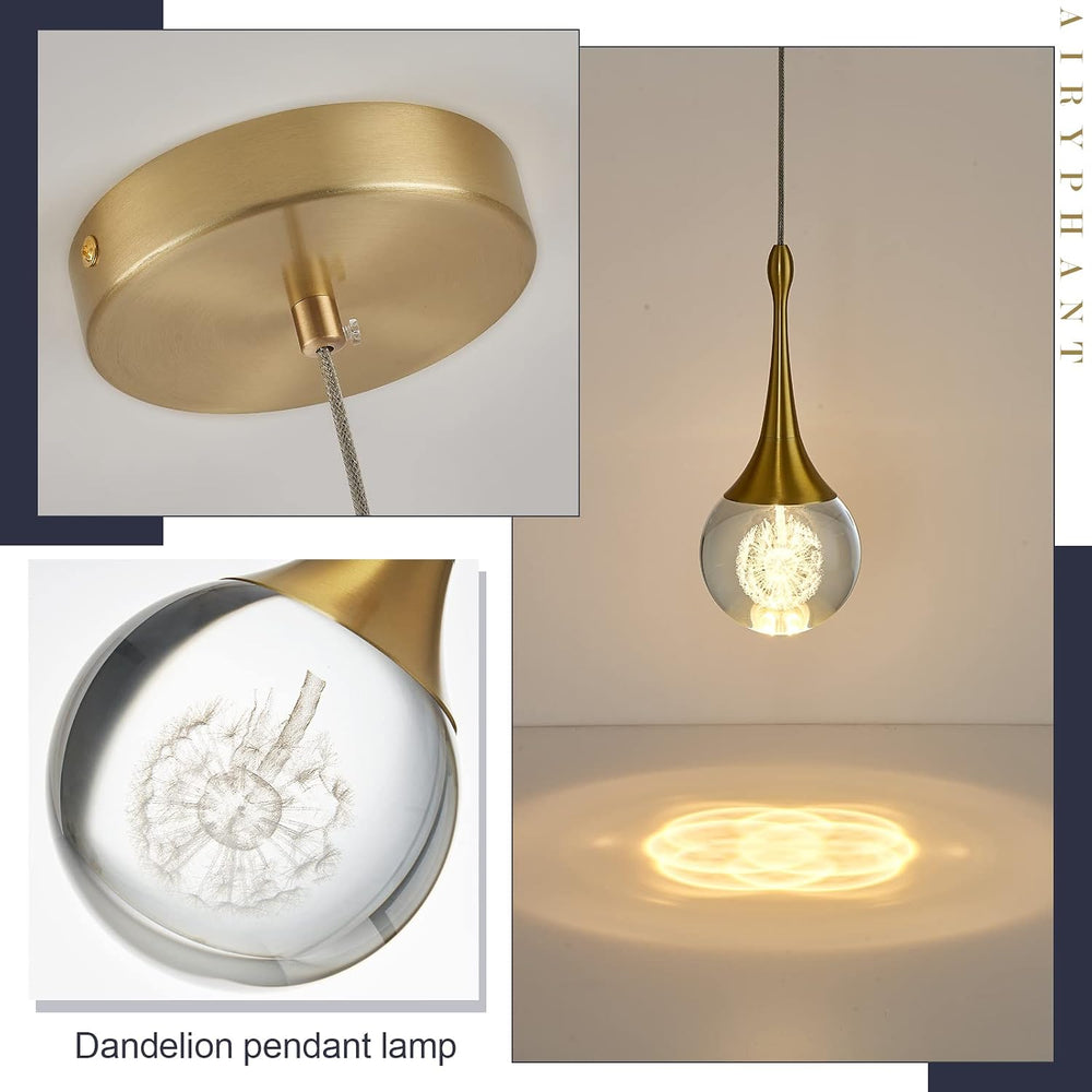 Modern LED Pendant Light for Kitchen Island, Dimmable Gold Teardrop Crystal C...