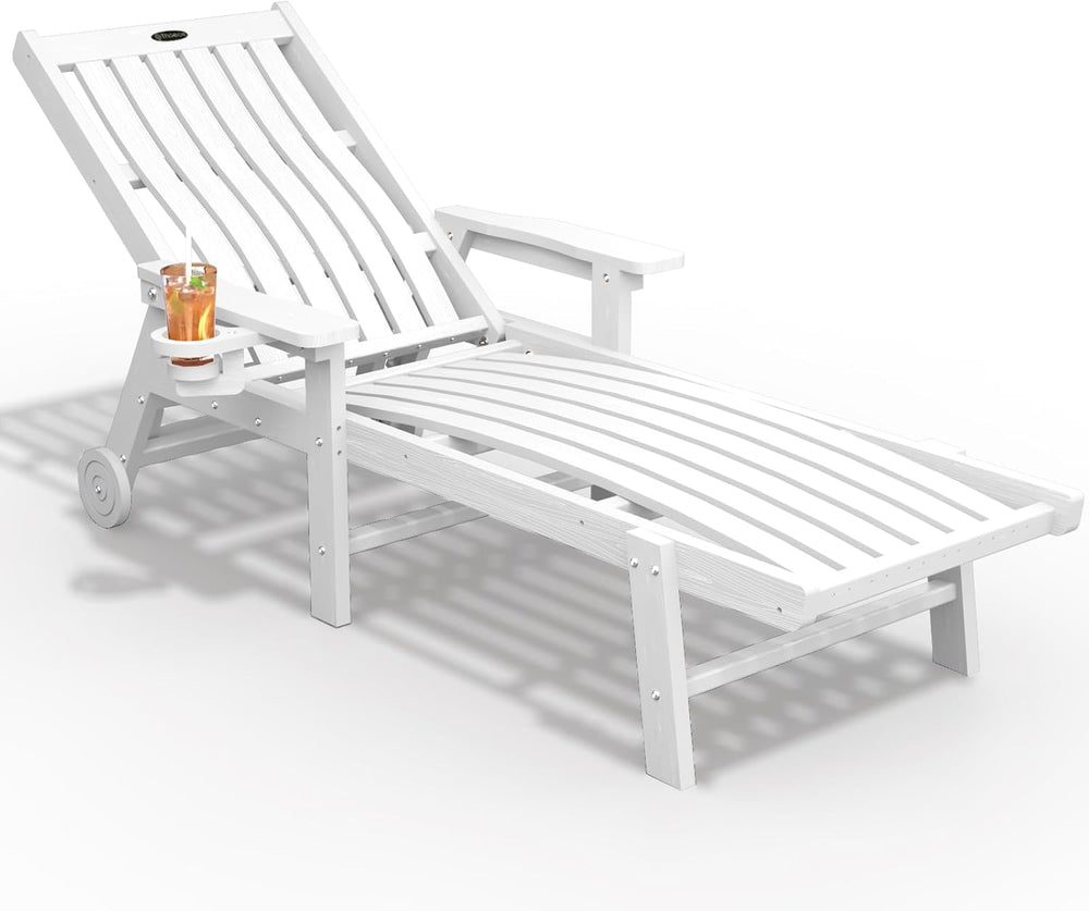 THOEOE Outdoor Chaise Lounge Chair, HDPE Pool Lounge Chair, White