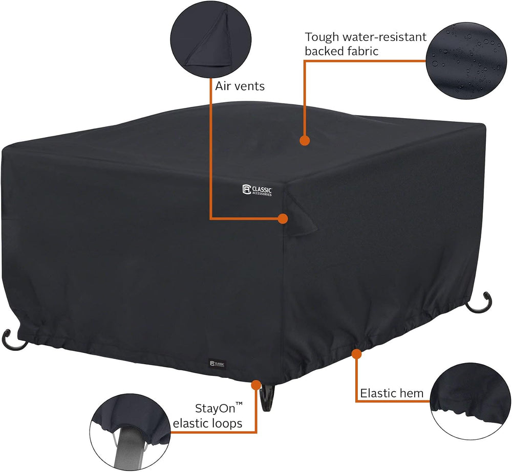 Classic Accessories Water-Resistant 42 Inch Square Fire Pit Table Cover, Outd...