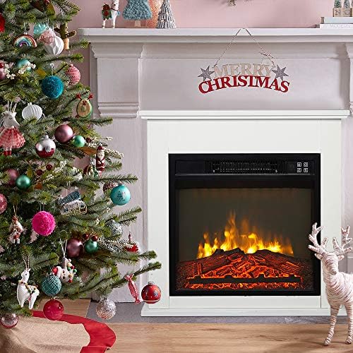 25''W Freestanding Electric Fireplace Stove Space Heater with Realist...