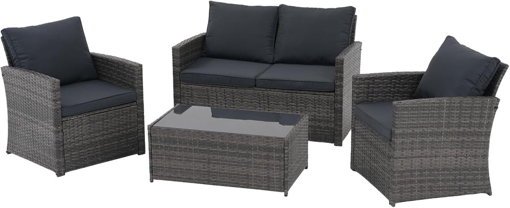 JOIVI 4 Piece Patio Furniture Set, Wicker Patio Conversation Set, Dark Gray