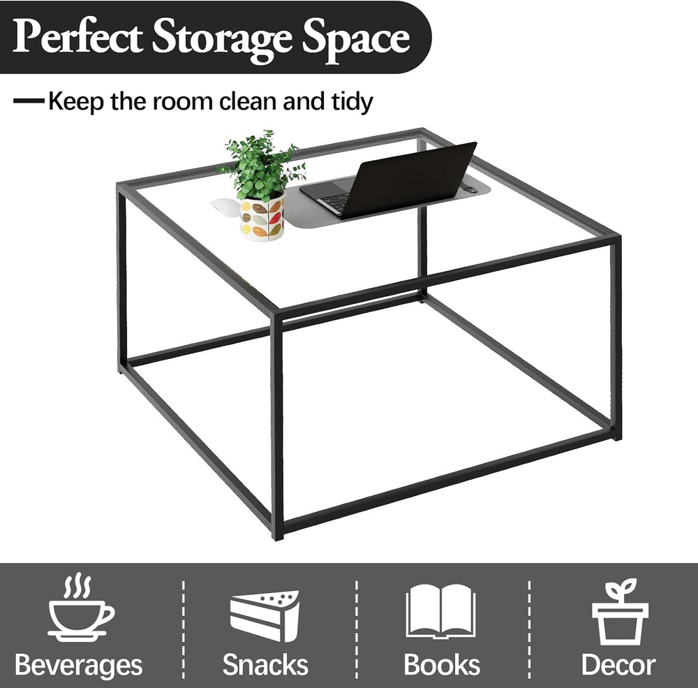 Black Glass Coffee Table for Living Room,Square Coffee Tables for Small Space...
