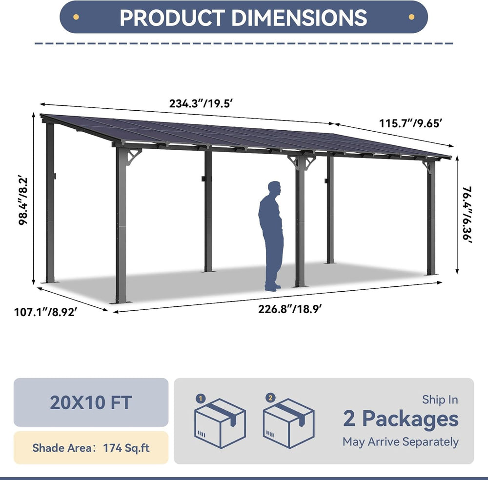 10' X 20' Lean to Gazebo Pergola, Metal Outdoor Gazebos