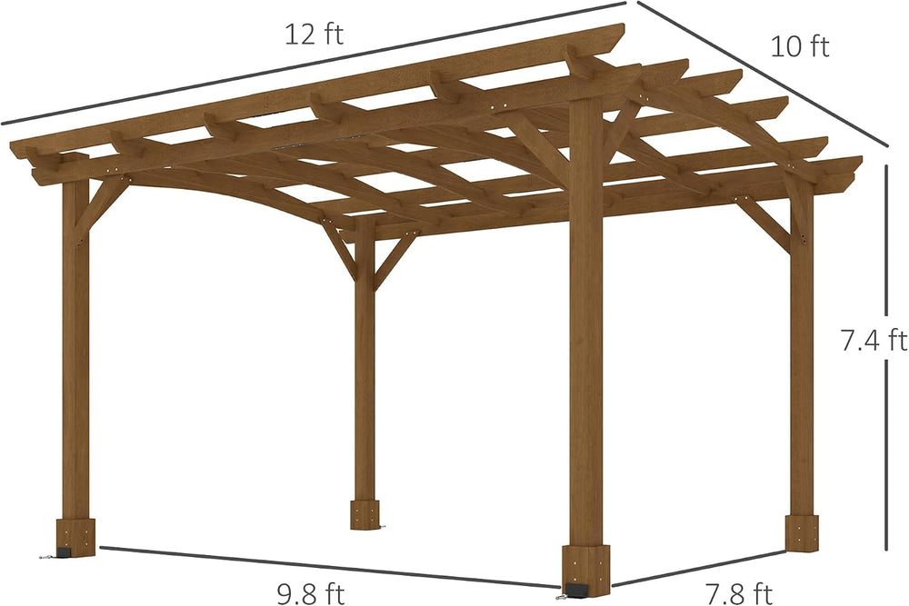 Outsunny 10' x 12' Outdoor Pergola with Arched Roof Wood Gazebo Dark ...