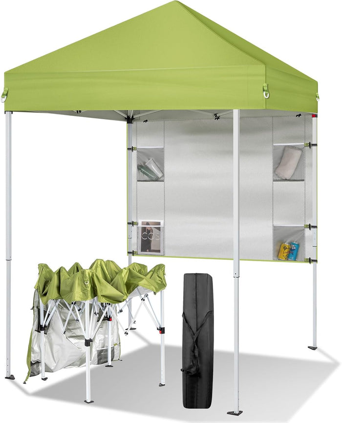 VINGLI 5x5 ft Pop Up Canopy Tent, Outdoor Small Gazebo with Backpack, Patio Slant Leg with 1 Sidewall, Portable Easy Up (Lime Green)