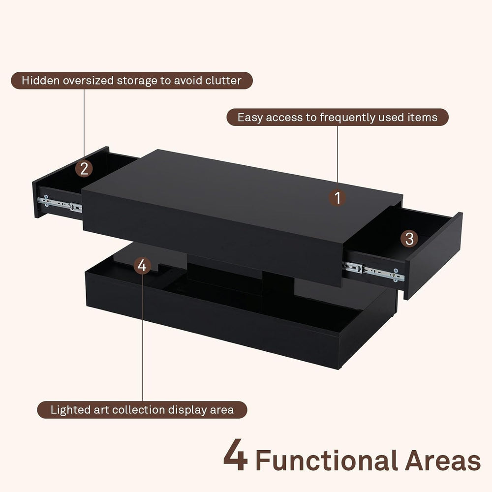 OC Orange-Casual Modern High Gloss LED Coffee Table, 2-Tier Center Table