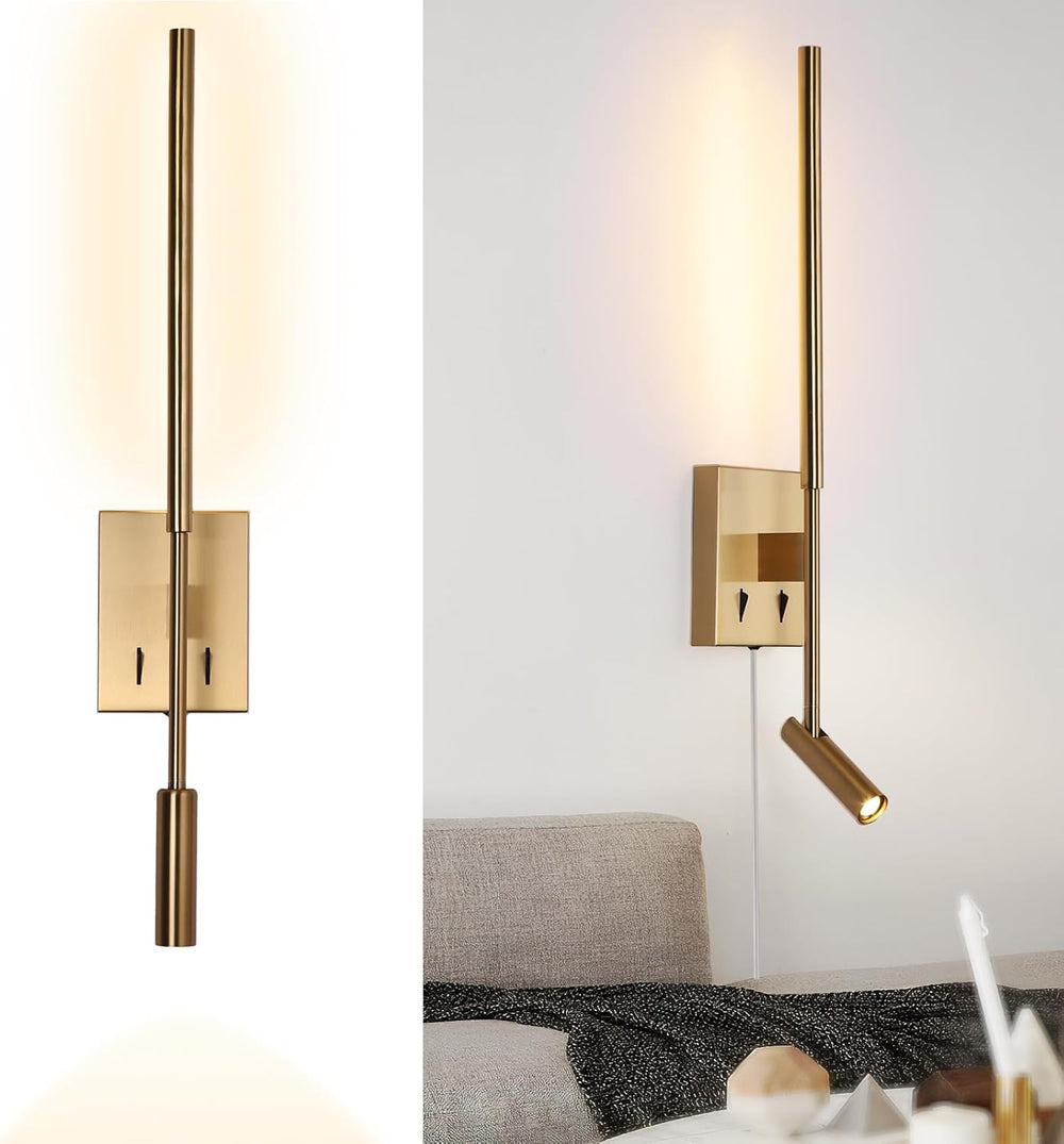 Modern Plug in Wall Sconce Indoor Ambient Lighting for Bedroom, Gold LED Wall...