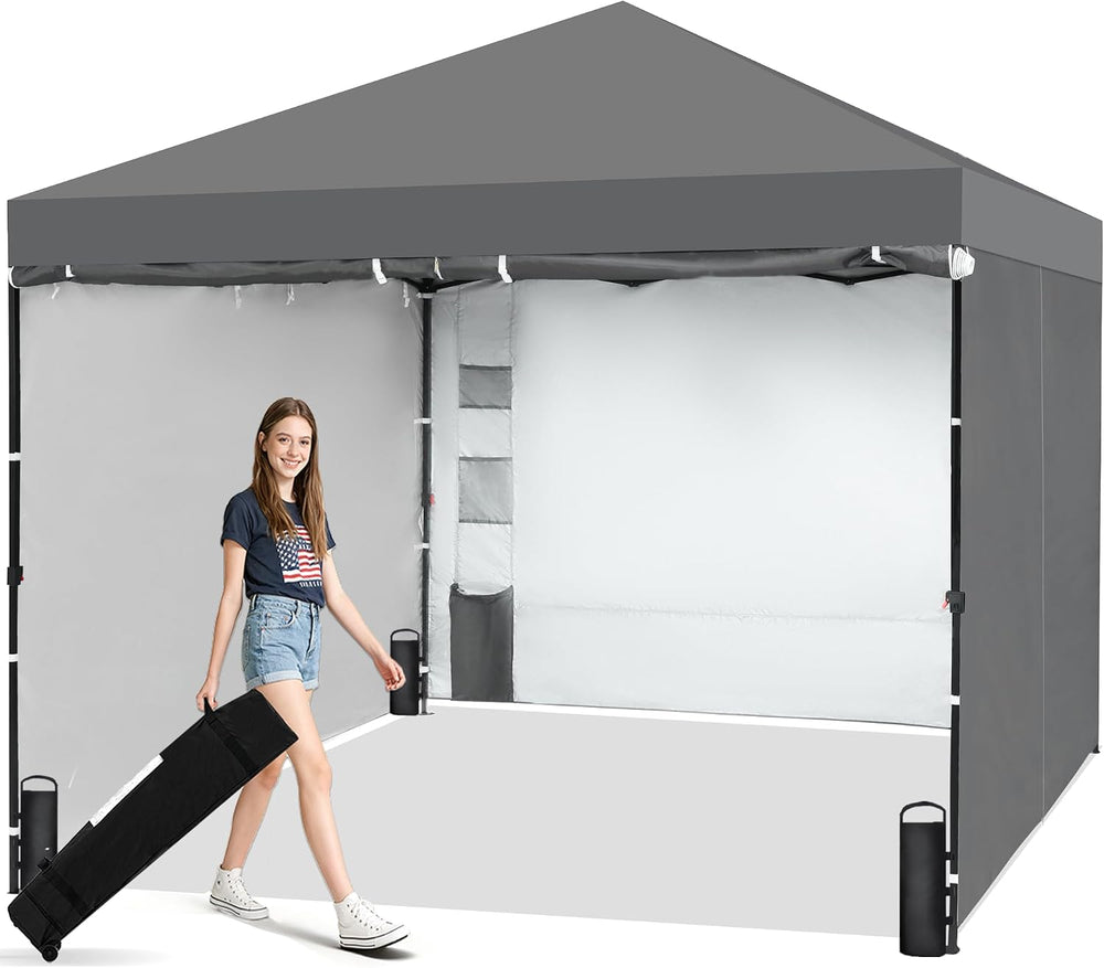 GAFETE 4 Sidewalls Pop Up Canopy, Commercial 10x10 Tent, Gray