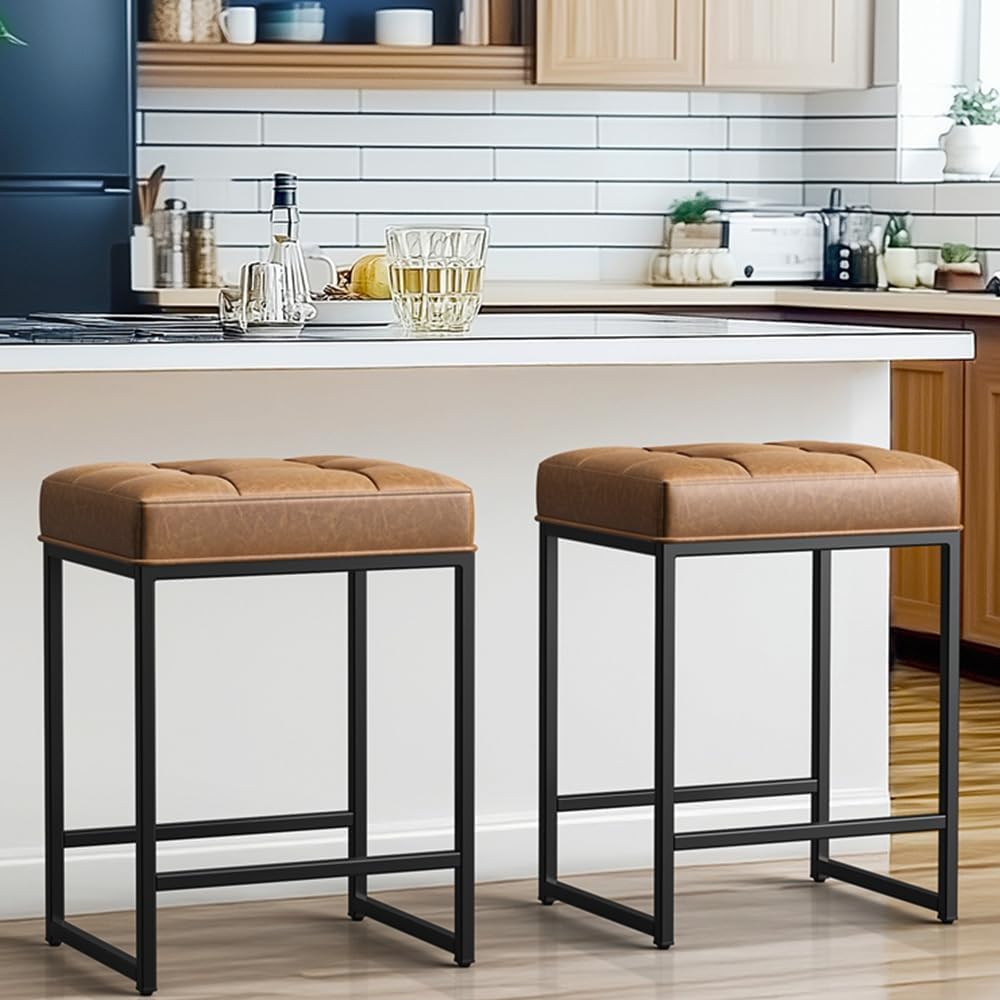 Yaheetech 24-Inch Backless Barstools Set of 2, Counter Height, Brown