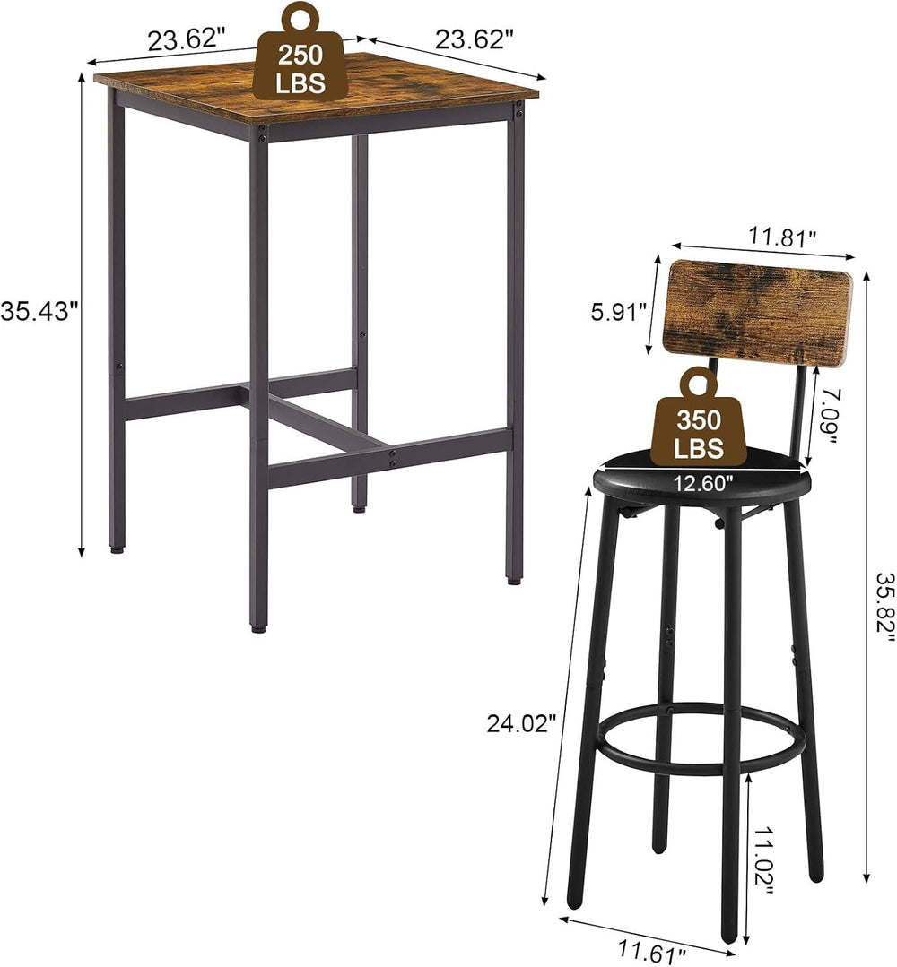 GNIXUU 3-Piece Small Bar Table and Chairs Set, Bar Set with Square Table and ...
