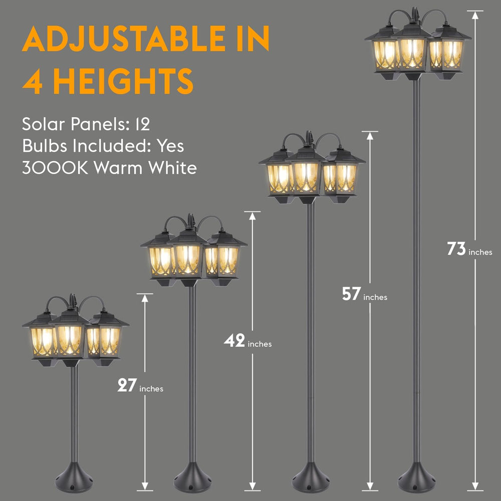 3-Head Solar Lamp Post Light, 73" Solar Lights Outdoor Waterproof, 60Lm ...