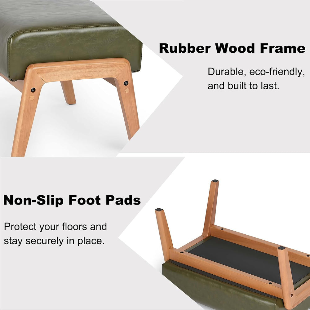 Modern Ottoman Foot Stool, Faux Leather Accent Sofa Footrest with Walnut Rubb...