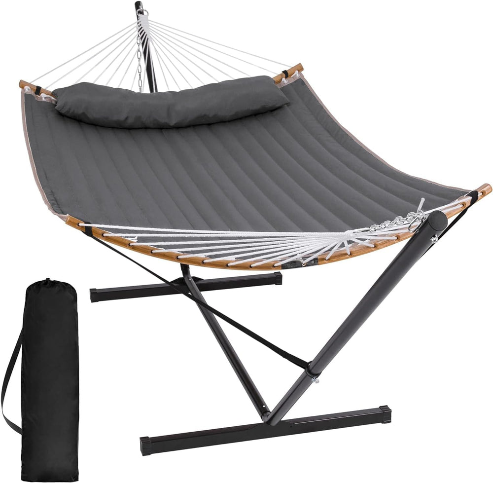 SUNCREAT Double Portable Hammock with Stand, 2 Person Hammock with Curved Spr...