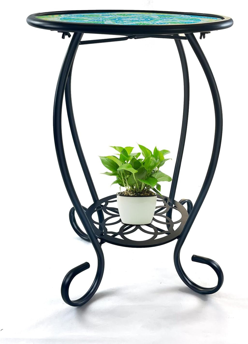 LIFFY Mosaic Outdoor Side Table, 14" Round Flower Patio Side Table with ...