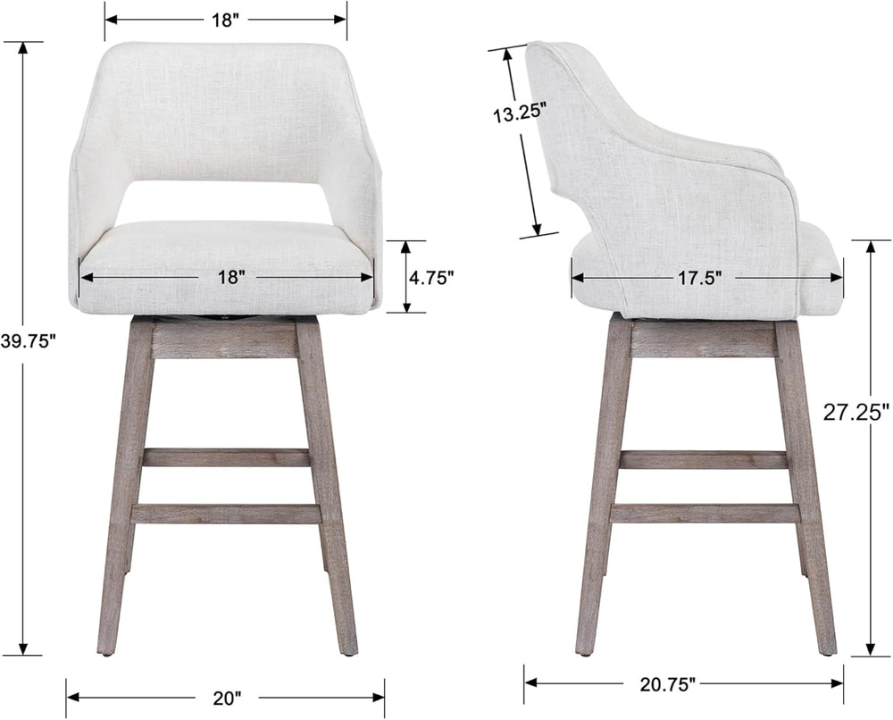 27 inch Swivel Counter Height Bar Stools for Home Kitchen, Set of 4 Linen Fab...