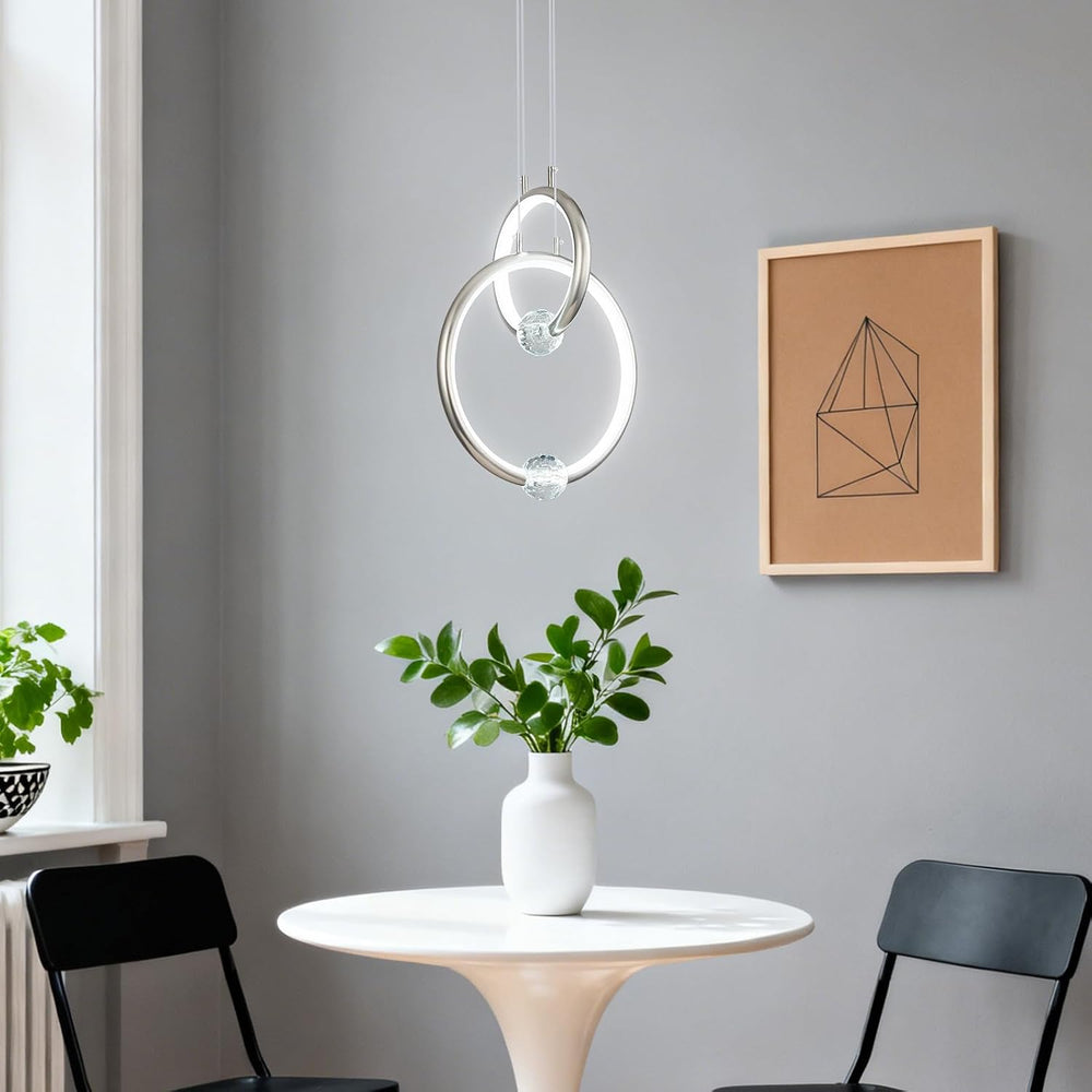 Modern Chandelier 2 Ring Nickel Color Pendant Light Fixture,Dimmable LED Pend...
