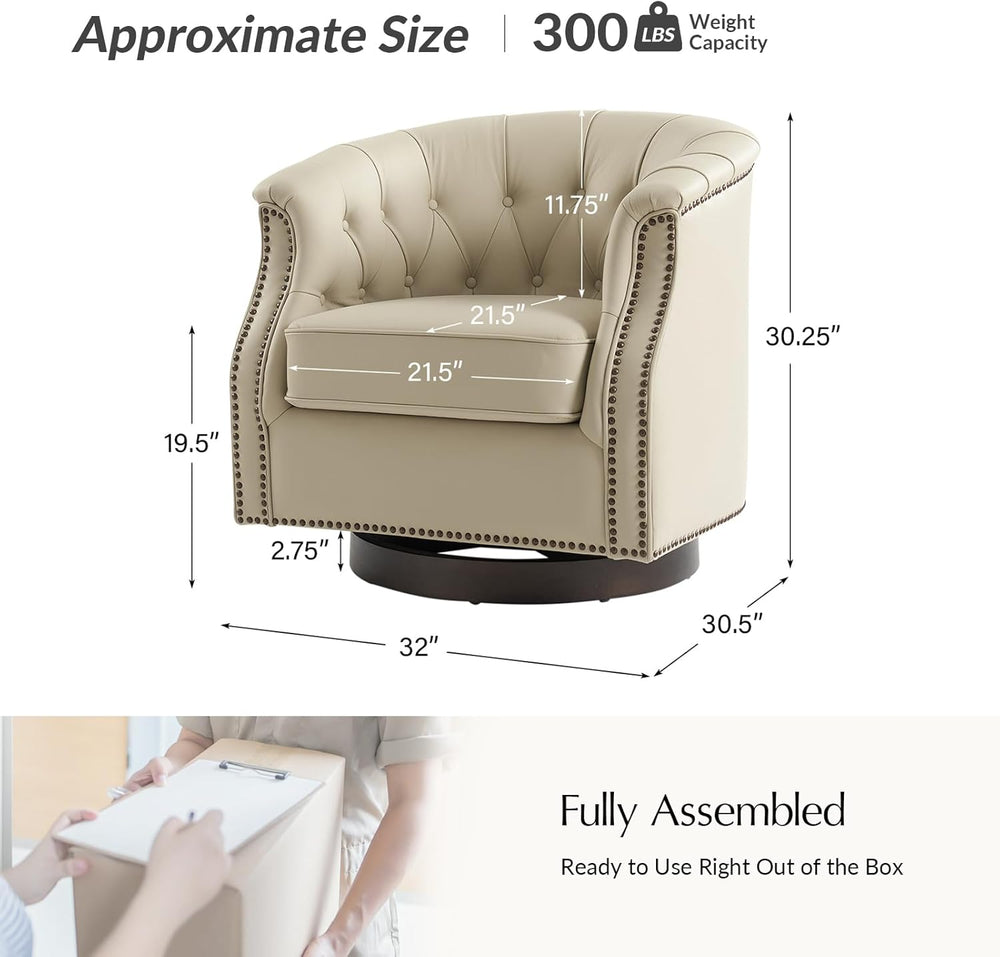 HULALA HOME Genuine Leather Swivel Rocker Chairs, Fully Assembled, Beige