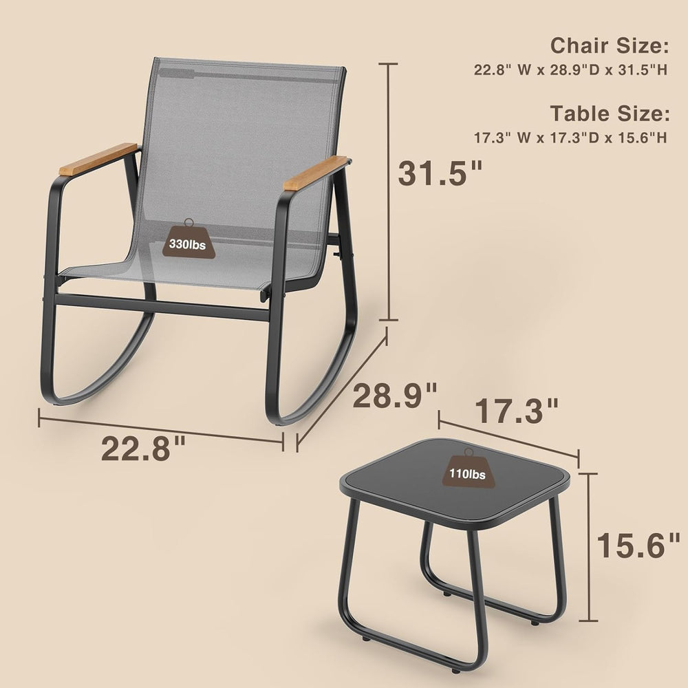 Ahomly 3 Pieces Patio Furniture Set, Outdoor Textilene Furniture Set, Gray