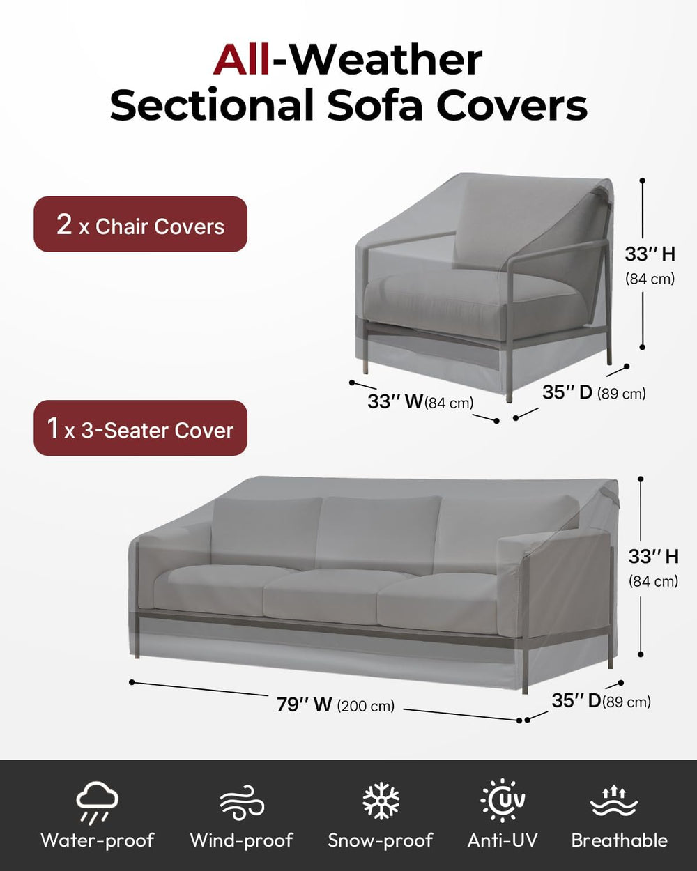Loriano 3-Piece Patio Furniture Chair Covers Set, Outdoor 600D Heavy-Duty Wat...