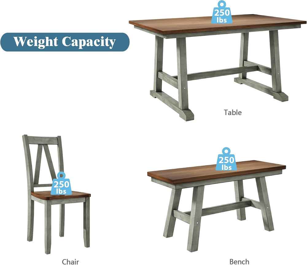 Harper & Bright Designs 6-Piece Dining Set, Farmhouse Style Wood Dining T...