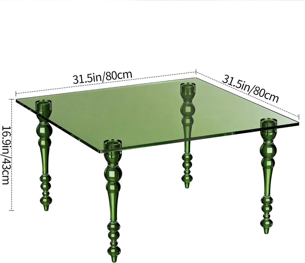 Acrylic Coffee Table Square, Mid-Century Modern Style for Living Room, Bedroo...
