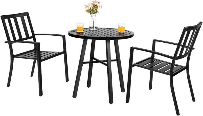 PHI VILLA 3 Pcs Patio Bistro Dining Set, 28" Metal Table& 2 Patio Chairs