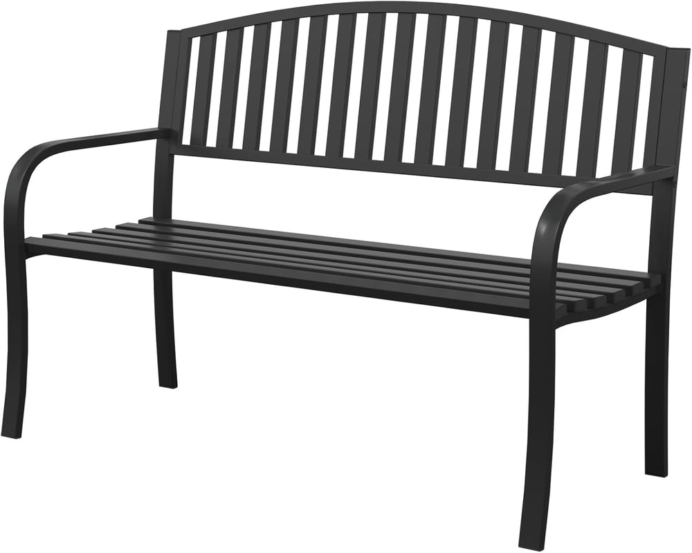 Outdoor Bench Garden Bench, 50" Anti-Rust Patio Bench Clearance, Iron Me...
