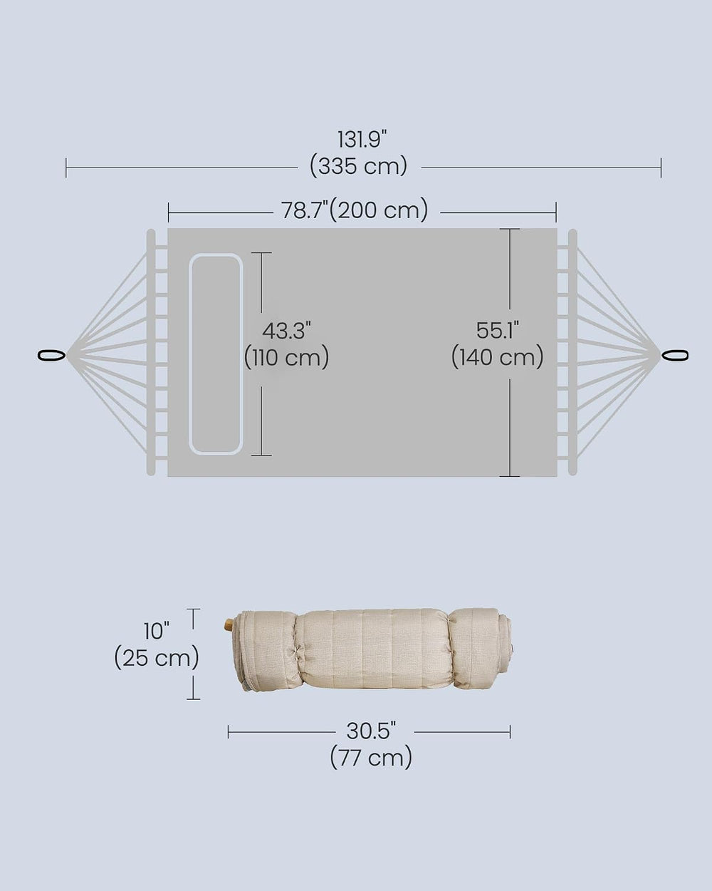 SONGMICS Quilted Double Hammock with Padded Pillow, 78.7 x 55.1 Inches