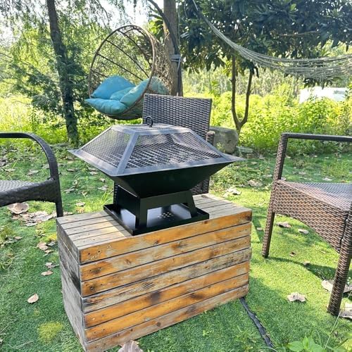 Square Fire Pit, 19×19×15 Inch Stainless Steel Smokeless firepit Outdoor | Wo...