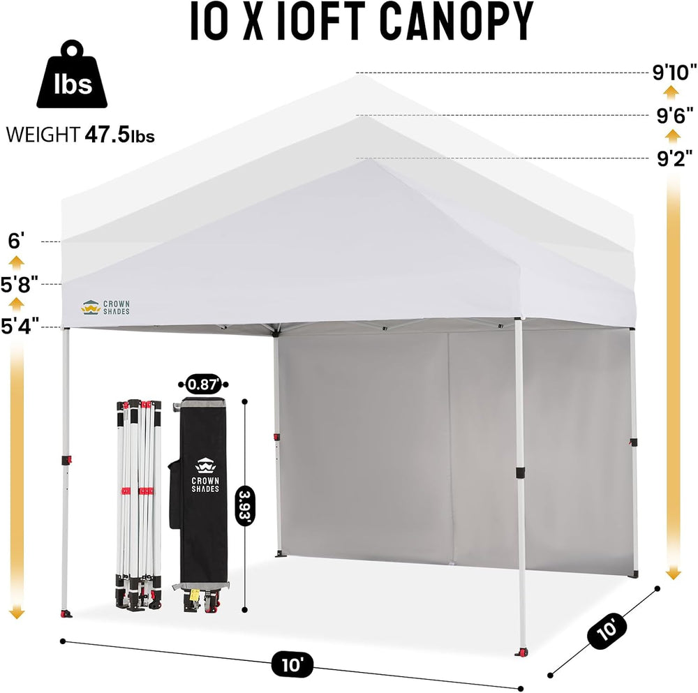 CROWN SHADES 10X10 Commercial Pop Up Canopy Tent with Sidewalls, White