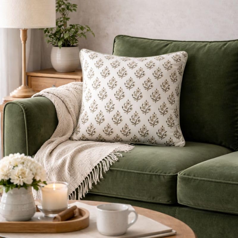 Set of 2 Pillow Covers 20x20 inches Floral Pillow Covers Green Farmhouse Pill...