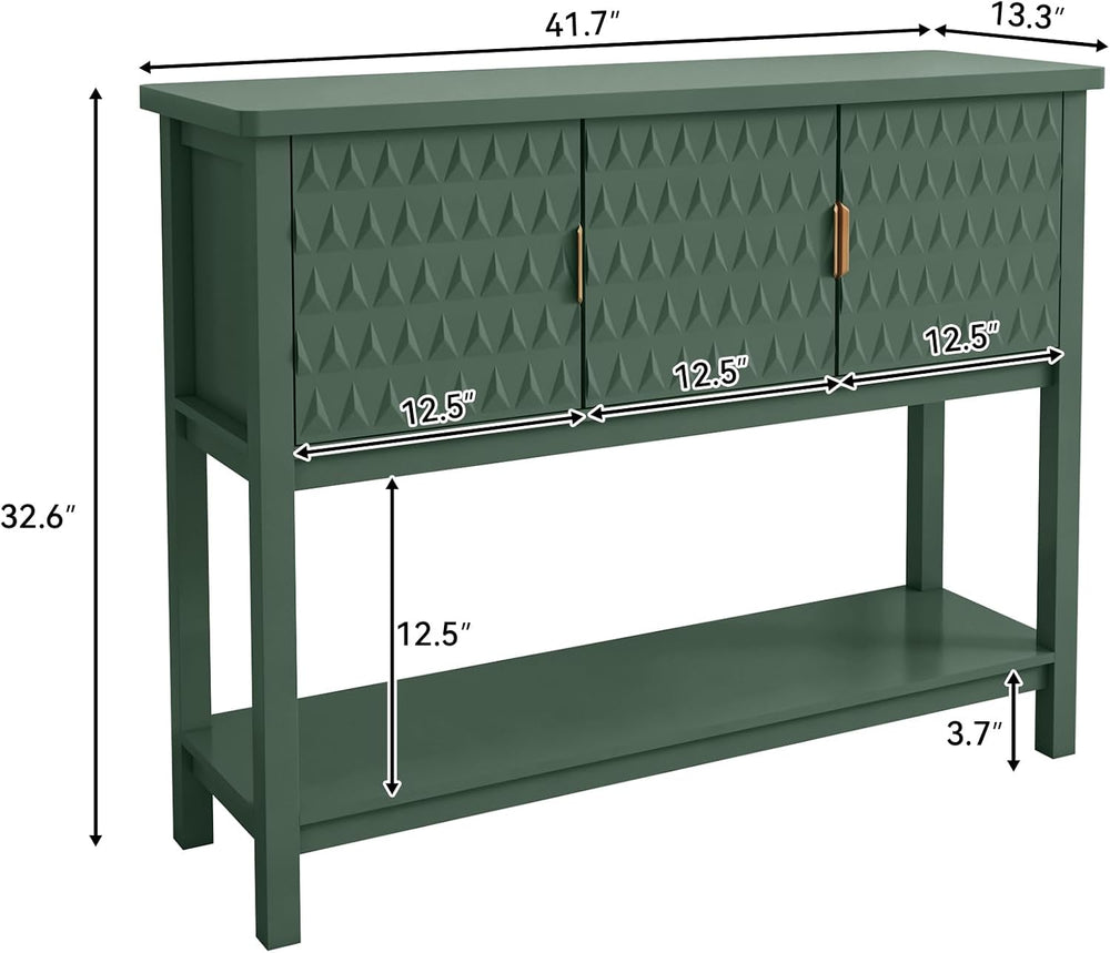 42” Modern Console Table with 3 Diamond Doors & Shelf for Entryway, Green