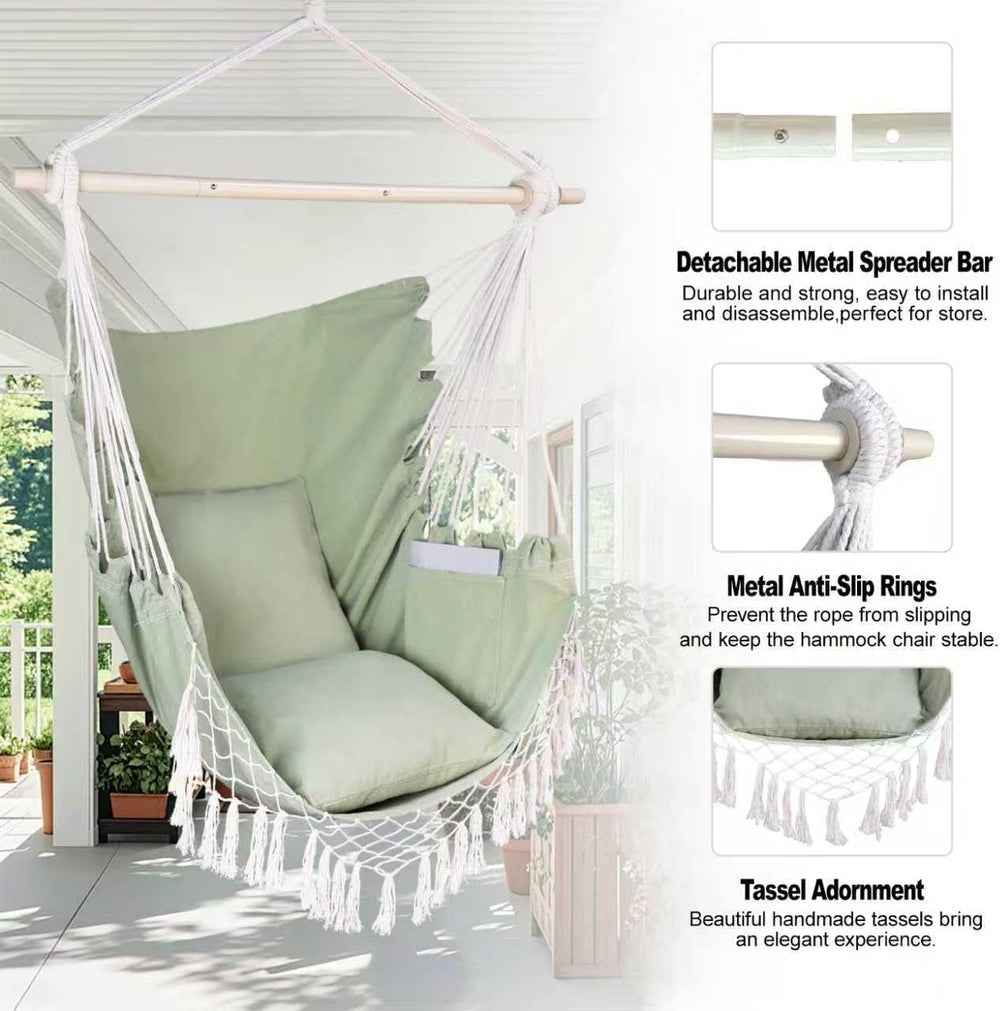 Hammock Chair Hanging Rope Swing Chair,Max 450 Lbs, Large Hanging Chair with ...